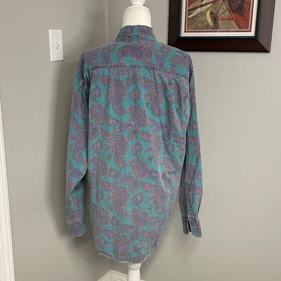 Ralph Lauren Shirt‎ Paisley Green Button-Front Size Large Rare! Floral 80s 90s - Picture 4 of 6